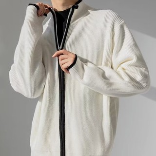 Đen Áo Khoác cardigan Dệt Kim Dáng Rộng Phối Khóa Kéo Đôi Màu Tương Phản Cá Tính Cho Nam