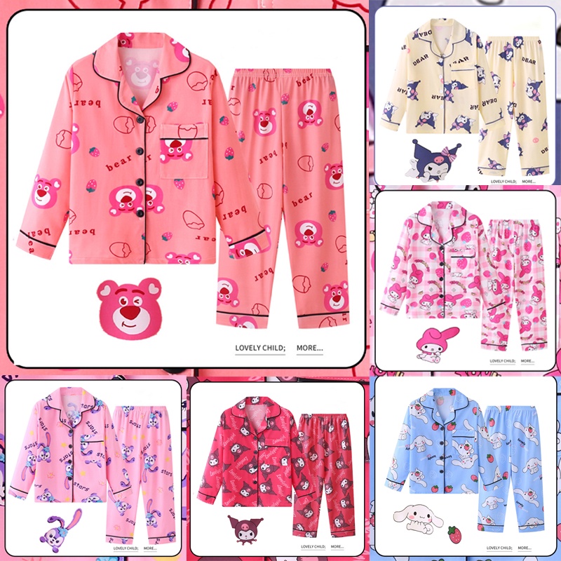 Bộ đồ ngủ Kuromi cho trẻ em và bé gái Lotso Cinnamoroll Bộ đồ ngủ mùa hè Bộ đồ ngủ dài tay giai điệu - Hàng mới về