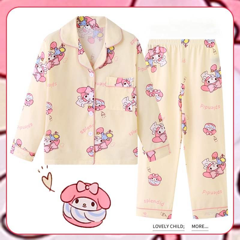 Bộ Đồ Ngủ Pijama Tay Dài In Hình kuromi cinnamoroll melody Dễ Thương Cho Bé Gái Từ 3-16 Tuổi
