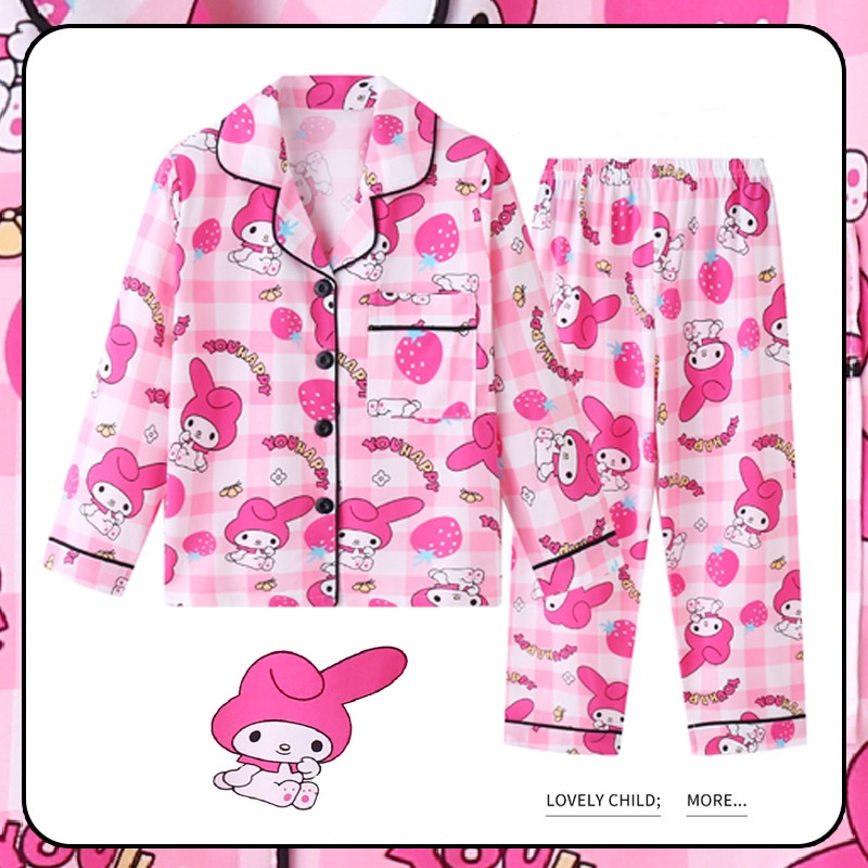 Bộ Đồ Ngủ Pijama Tay Dài In Hình kuromi cinnamoroll melody Dễ Thương Cho Bé Gái Từ 3-16 Tuổi