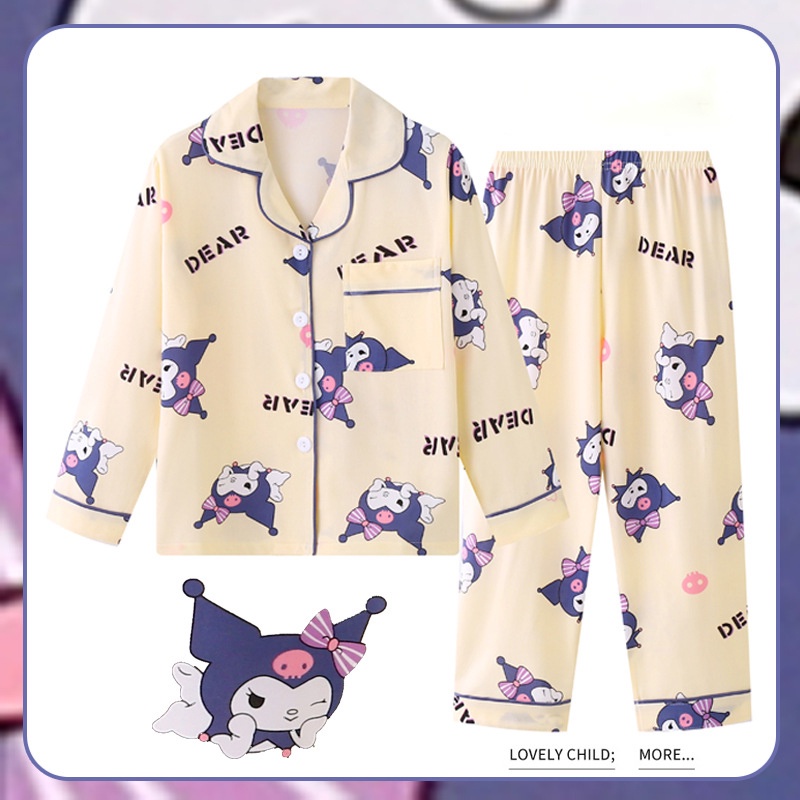 Bộ Đồ Ngủ Pijama Tay Dài In Hình kuromi cinnamoroll melody Dễ Thương Cho Bé Gái Từ 3-16 Tuổi