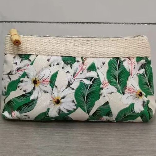 Estee d Túi canvas Đựng Mỹ Phẩm Cầm Tay In Hình Hoa lily Màu Xanh Lá Kiểu retro Đơn Giản Thời Trang haobing boutiqu
