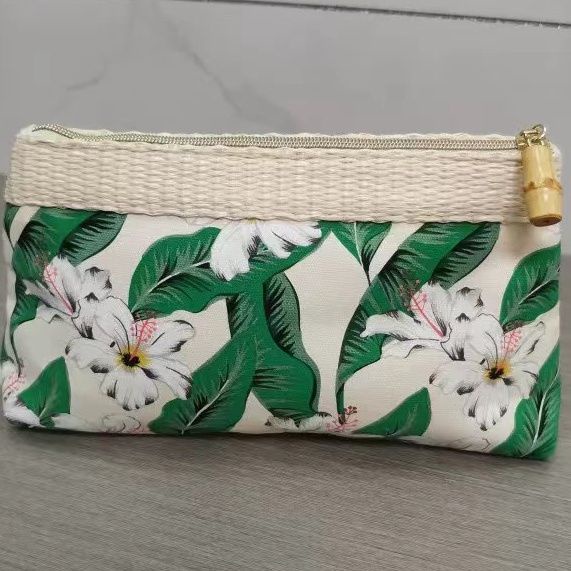 Estee d Túi canvas Đựng Mỹ Phẩm Cầm Tay In Hình Hoa lily Màu Xanh Lá Kiểu retro Đơn Giản Thời Trang haobing boutiqu