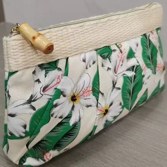 Estee d Túi canvas Đựng Mỹ Phẩm Cầm Tay In Hình Hoa lily Màu Xanh Lá Kiểu retro Đơn Giản Thời Trang haobing boutiqu