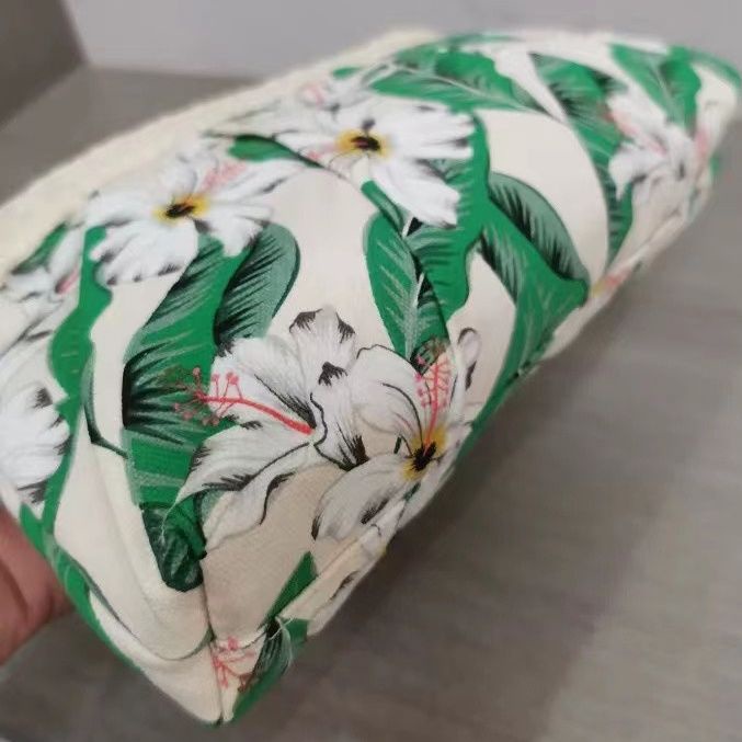 Estee d Túi canvas Đựng Mỹ Phẩm Cầm Tay In Hình Hoa lily Màu Xanh Lá Kiểu retro Đơn Giản Thời Trang haobing boutiqu