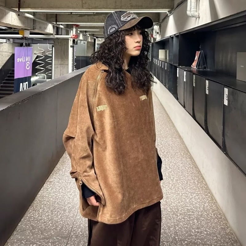 Áo Khoác Nỉ Dày Dặn Phối Khóa Kéo Phong Cách Hip Hop Đường Phố Cá Tính Cho Nam Nữ