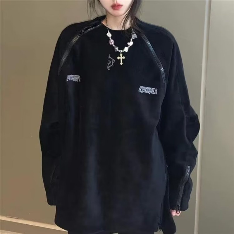 Áo Khoác Nỉ Dày Dặn Phối Khóa Kéo Phong Cách Hip Hop Đường Phố Cá Tính Cho Nam Nữ