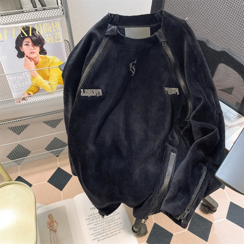 Áo Khoác Nỉ Dày Dặn Phối Khóa Kéo Phong Cách Hip Hop Đường Phố Cá Tính Cho Nam Nữ