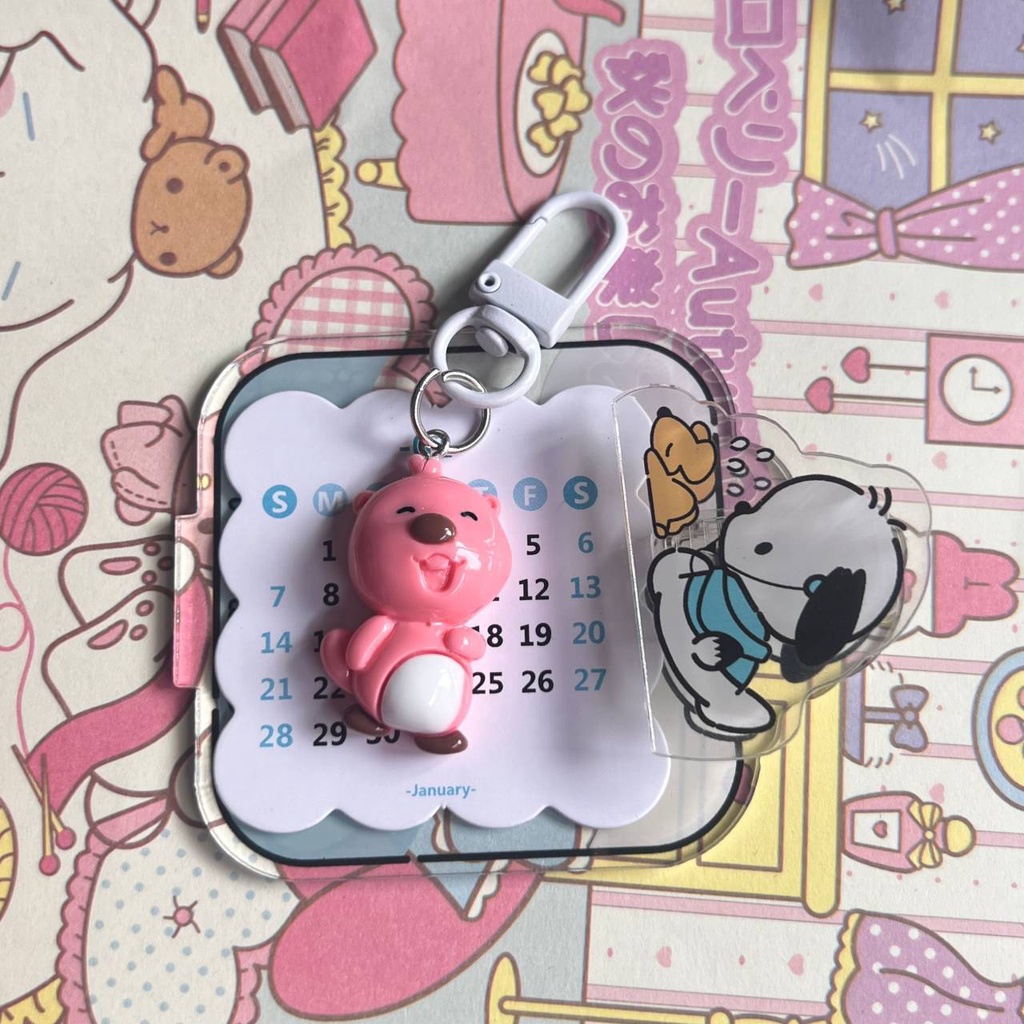 Móc Khóa Gắn Balo Đi Học Họa Tiết Hoạt Hình Màu Trắng Dễ Thương