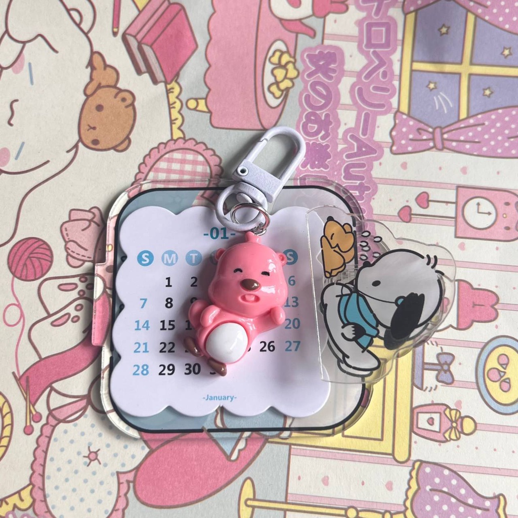 Móc Khóa Gắn Balo Đi Học Họa Tiết Hoạt Hình Màu Trắng Dễ Thương