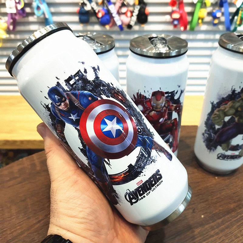 Marvel Bình Nước Giữ Nhiệt Có Ống Hút Họa Tiết spider man hulk Xinh Xắn