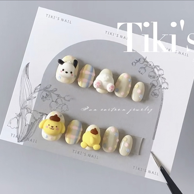 Miếng Dán Trang Trí Móng Tay Hình Cún yugui / Dâu Tây / Gấu Hoạt Hình Dễ Thương