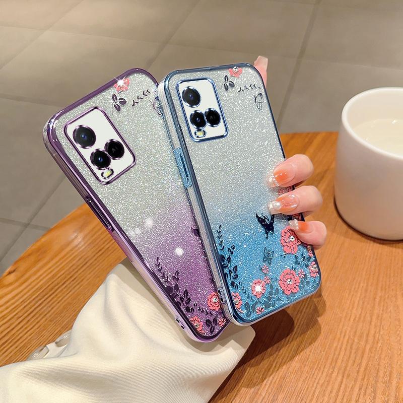 Ốp lưng vivo y21 y21s y21t y33s y33t t1x Ốp Điện Thoại Hoa Và Bướm Xinh Xắn Vỏ mềm -HY