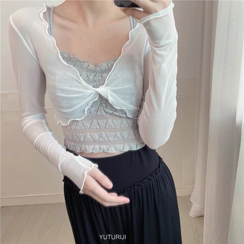 Áo Thun Lưới Tay Dài Xuyên Thấu Gợi Cảm Phong Cách Mới Cho Nữ Đi Biển