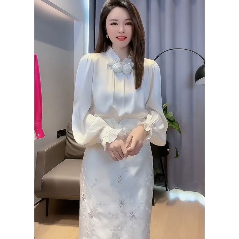 Áo Sơ Mi Vải satin Tay Dài Dáng Rộng In Hoa Thời Trang Mùa Xuân 2023