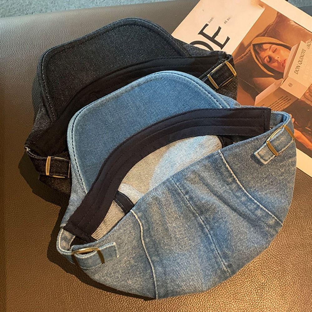 Ellaub Mũ beret Vải denim Họa Sĩ Thời Trang Đường Phố Hàn Quốc