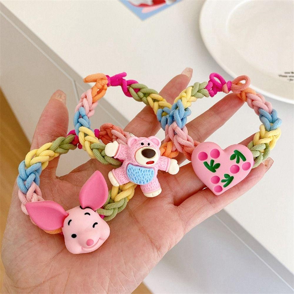 Shanrong Dây Cột Tóc Dệt Co Giãn Hình Trái Tim Hoạt Hình Phong Cách Hàn Quốc Sáng Tạo Cho Nữ