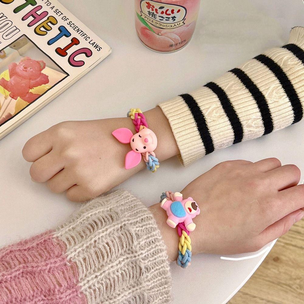 Hejiu Dây Cột Tóc Dệt Co Giãn Hình Gấu / Heo / Dâu Tây Dễ Thương Phong Cách Hàn Quốc
