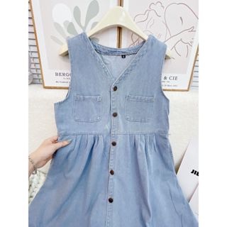 Váy bò sát nách túi trước babydoll dáng dài chất dezim cực đẹp full size chuẩn video ảnh thật trải sàn