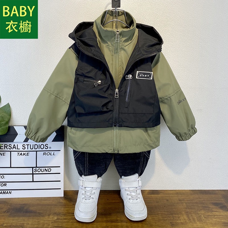 Áo Khoác Gió Giả Hai Lớp Phong Cách Hàn Quốc Thời Trang Mùa Thu Mới 2023 Dành Cho Bé Trai