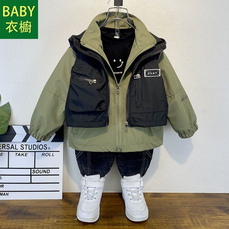 Áo Khoác Gió Giả Hai Lớp Phong Cách Hàn Quốc Thời Trang Mùa Thu Mới 2023 Dành Cho Bé Trai