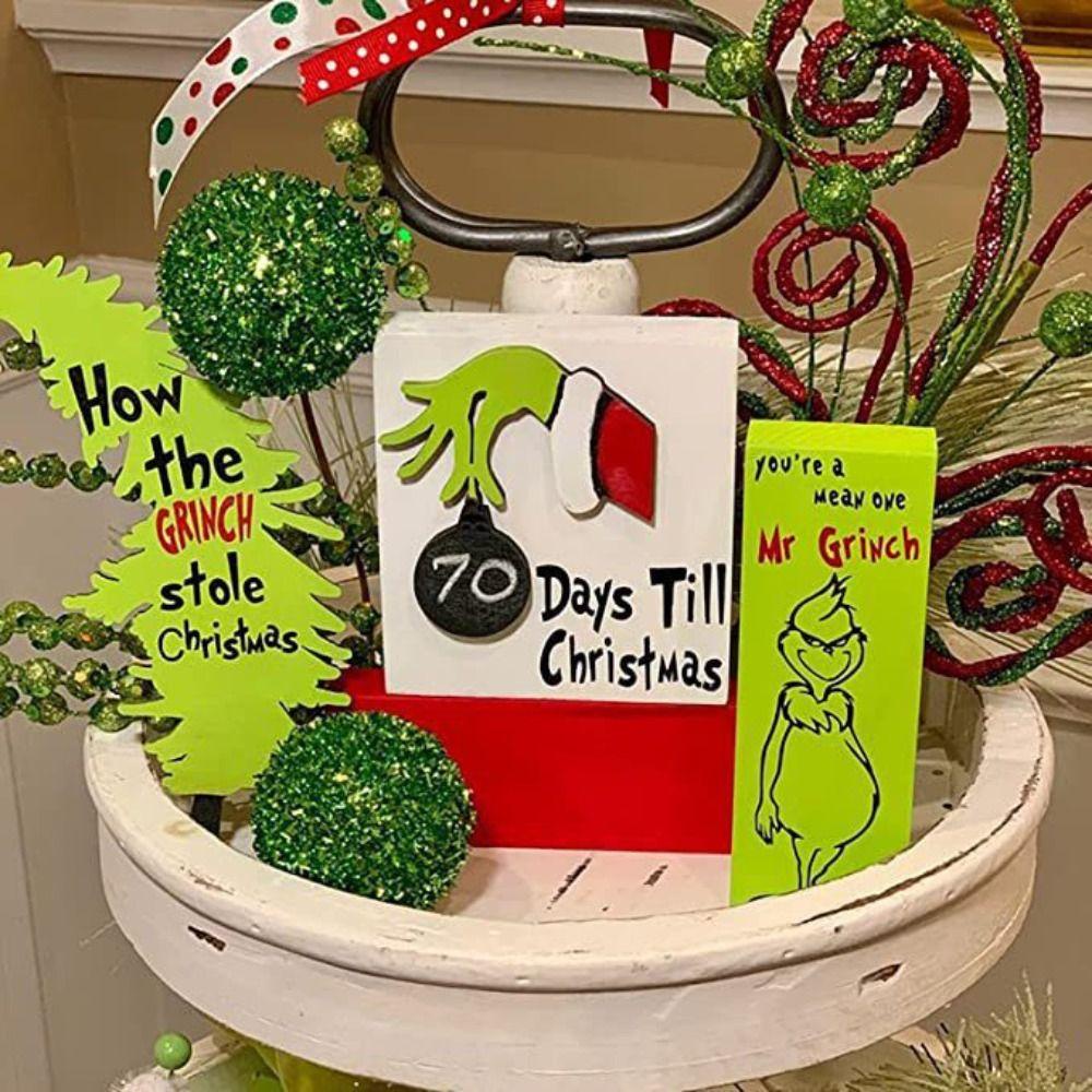 Muvako Grinch Khay Gỗ Nhiều Tầng Trang Trí Giáng Sinh Màu Xanh Lá Cây Thời Trang Trang Trí Nhà Cửa Nông Trại