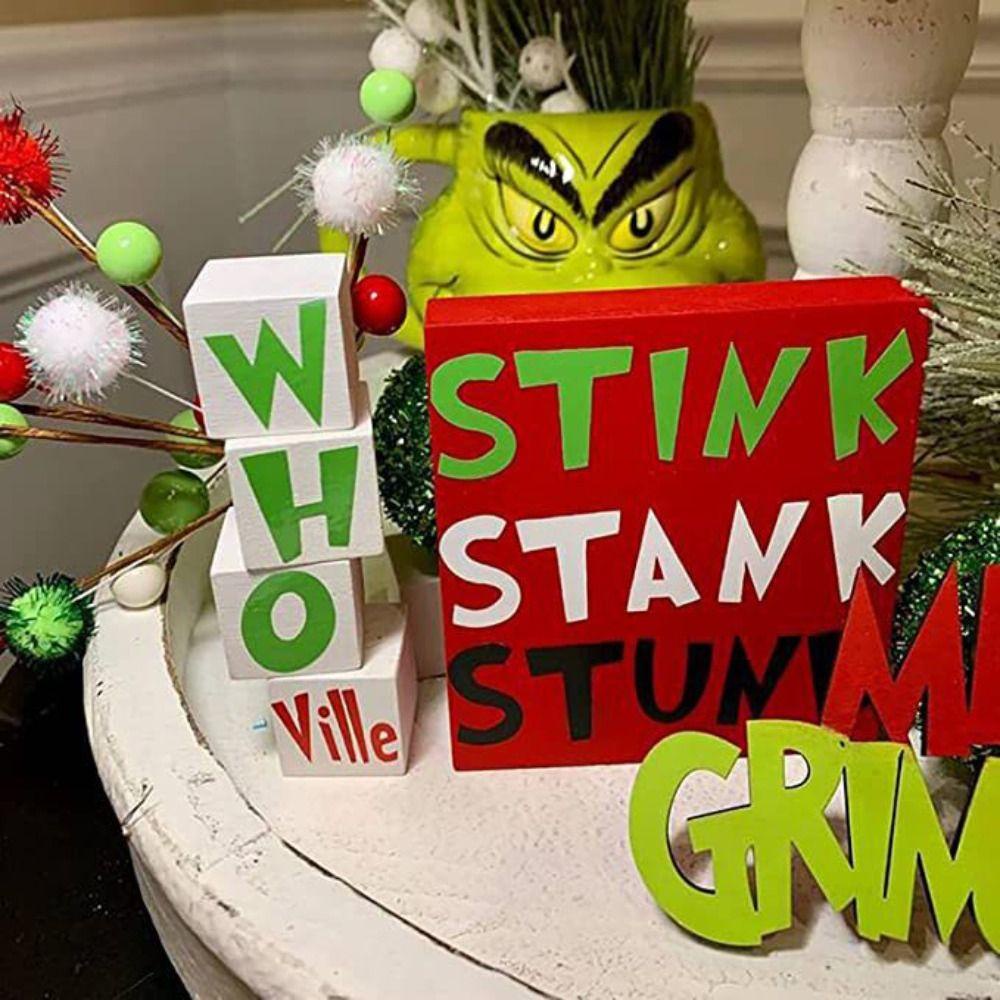 Muvako Grinch Khay Gỗ Nhiều Tầng Trang Trí Giáng Sinh Màu Xanh Lá Cây Thời Trang Trang Trí Nhà Cửa Nông Trại
