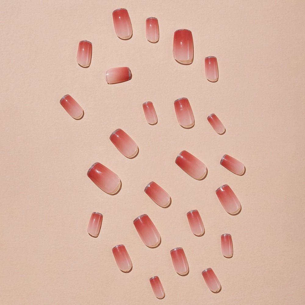 Yukico Móng Tay Giả Màu Hồng gradient Lấp Lánh Thời Trang