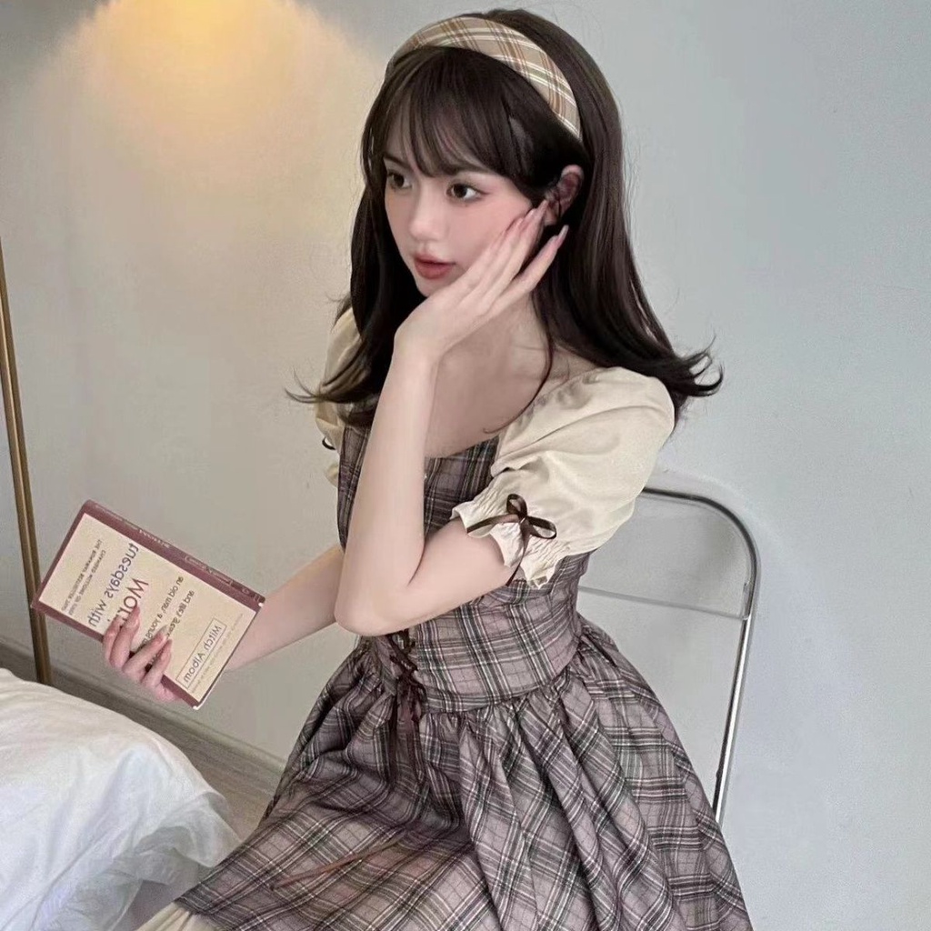 Đầm Ngắn Dáng Chữ a Tay Dài Eo Cao Họa Tiết Kẻ Sọc Thời Trang Mùa Thu Hàng Mới 2023