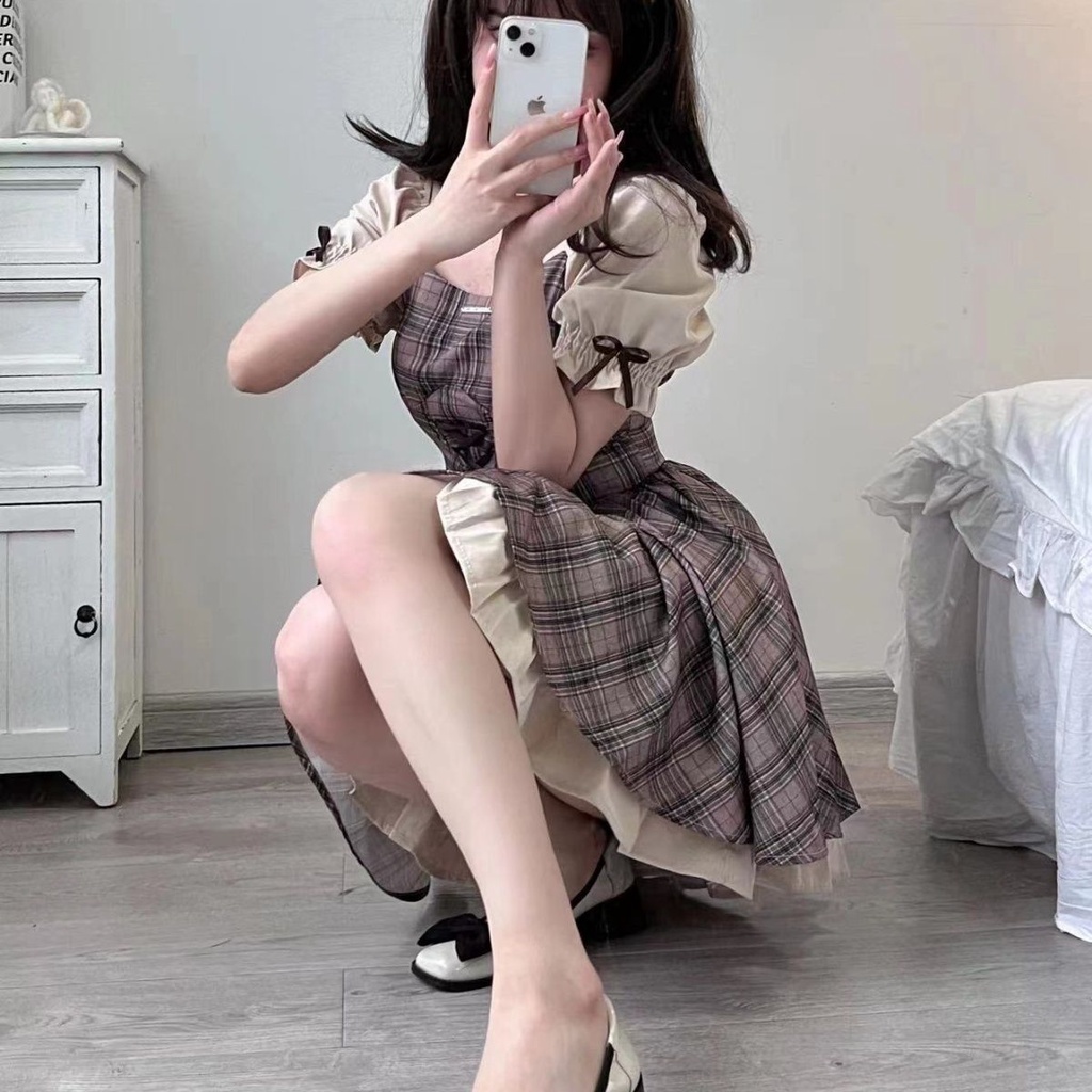 Đầm Ngắn Dáng Chữ a Tay Dài Eo Cao Họa Tiết Kẻ Sọc Thời Trang Mùa Thu Hàng Mới 2023