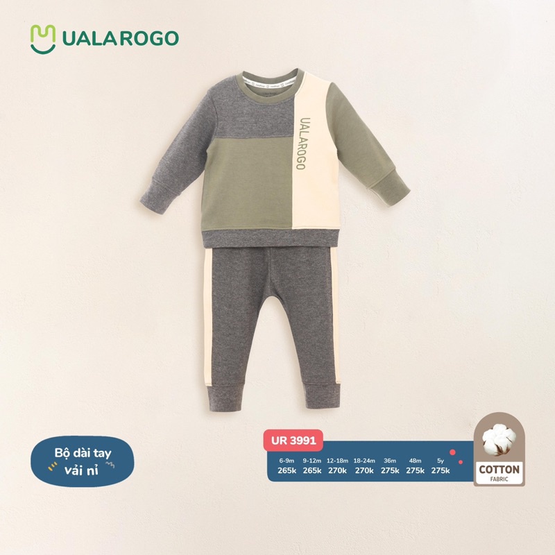 Uala rogo Sale 50% Bộ dài tay dầy thu đông cho bé trai gái