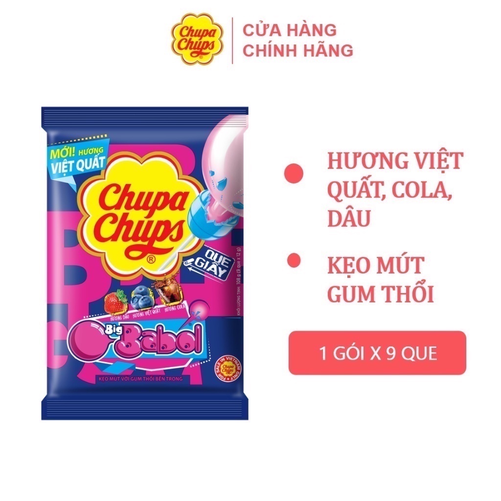 Kẹo mút gum thổi Chupa Chups Hương việt quất, cola, dâu