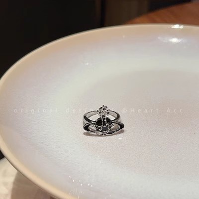 Nhẫn Hở Mạ Vàng 2K Đính Đá zircon Hình Hành Tinh Màu Đen Có Thể Điều Chỉnh