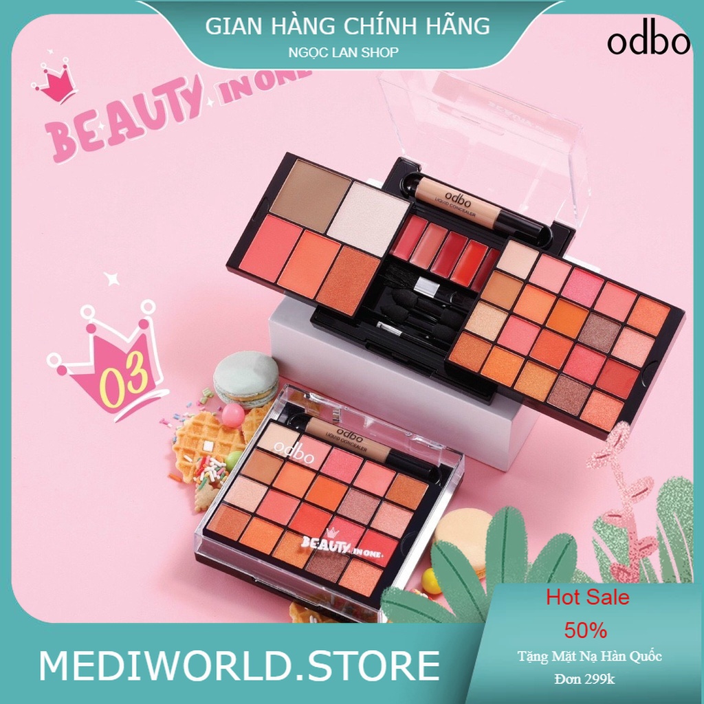 Bộ Trang Điểm Gồm Phấn Mắt - Phấn Má Hồng - Son ODBO BEAUTY IN ONE OD1006 - Chính Hãng