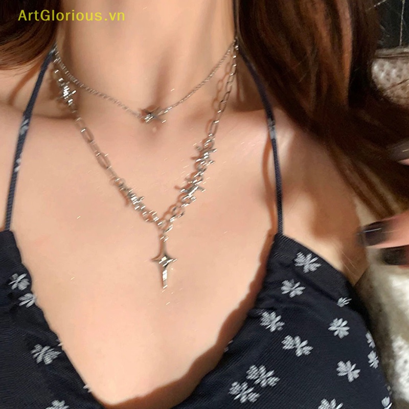 Vòng cổ Hai Lớp Mặt Chữ Thập Đính Đá zircon Thời Trang Cho Nữ vn