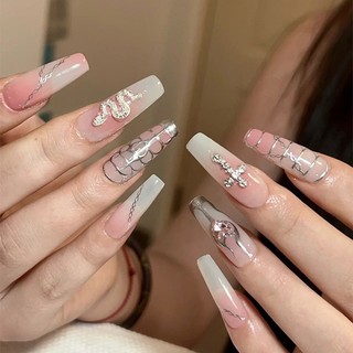 Miếng dán móng tay giả bán sỉ họa tiết da rắn màu bạc