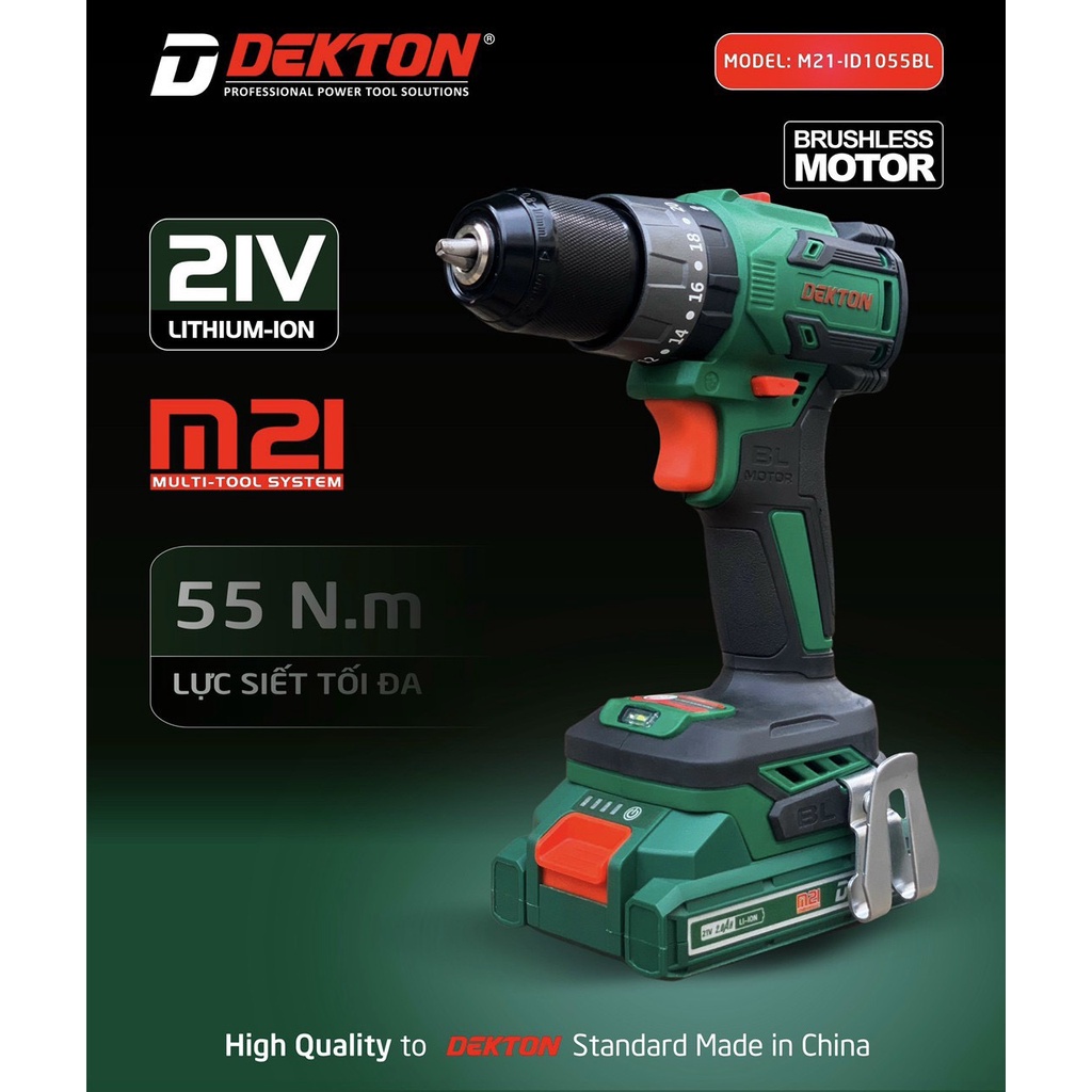Máy Khoan Pin 3 Chức Năng Dekton M21-ID1055BL đầu 10MM autolock động cơ không chổi than shop máy móc vn