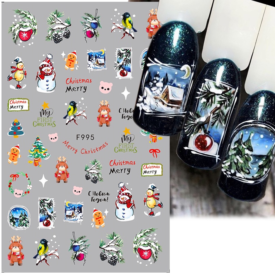 Miếng Dán Trang Trí Móng Tay 3d Chủ Đề Giáng Sinh Dễ Thương 2023