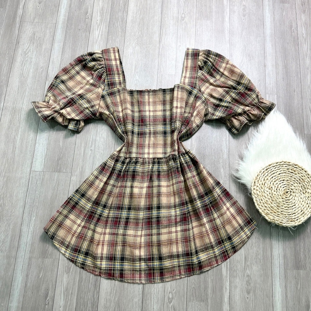 Áo Sơ Mi Thời Trang Bigsize Nữ Dáng Babydoll Tay Bồng Chất Vải Caro Sọc Nhún Bản Sau Lưng Dễ Thương SM27