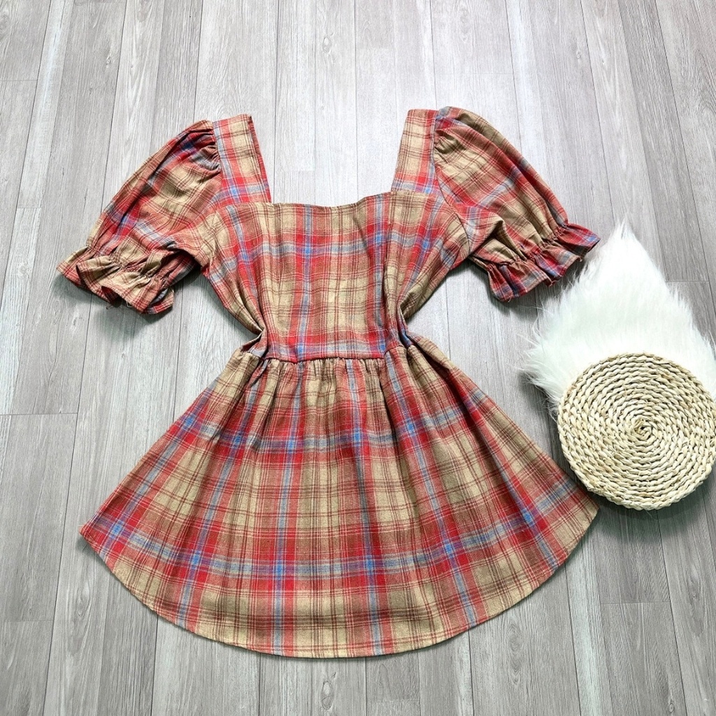 Áo Sơ Mi Thời Trang Bigsize Nữ Dáng Babydoll Tay Bồng Chất Vải Caro Sọc Nhún Bản Sau Lưng Dễ Thương SM27
