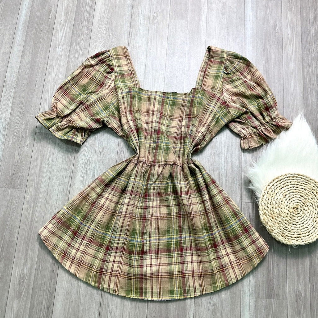 Áo Sơ Mi Thời Trang Bigsize Nữ Dáng Babydoll Tay Bồng Chất Vải Caro Sọc Nhún Bản Sau Lưng Dễ Thương SM27
