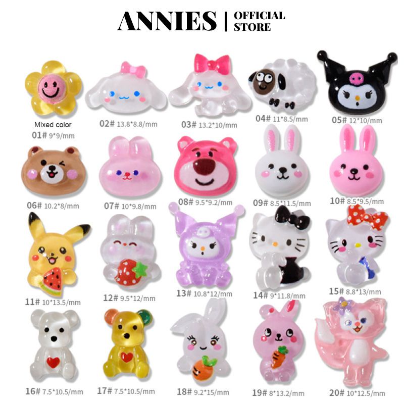 Annies Bộ 10 Miếng Dán Móng Tay Hình Gấu / Thỏ / Dâu Tây Dễ Thương