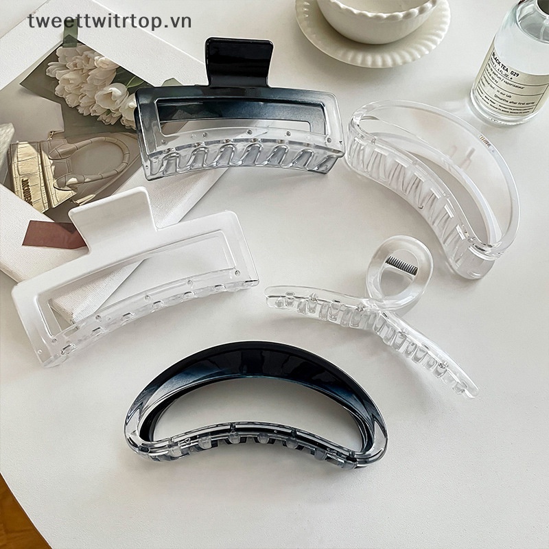 Trtop Kẹp Tóc Nhựa acrylic Trong Suốt Màu gradient Đơn Giản Chống Trượt Thời Trang vn