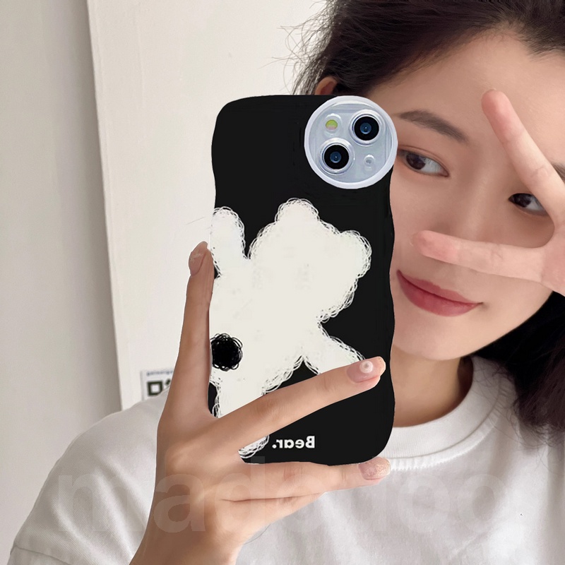 Couple Casing Redmi 9T Note 7 6 5 Pro 4 4X Plus S2 Mi 13T Cute Wavy edge Bear Rabbit graffiti Wave Edge Cartoon Airbag Shockproof Soft Phone Case BFF Clear Lens Back Cover BW 90