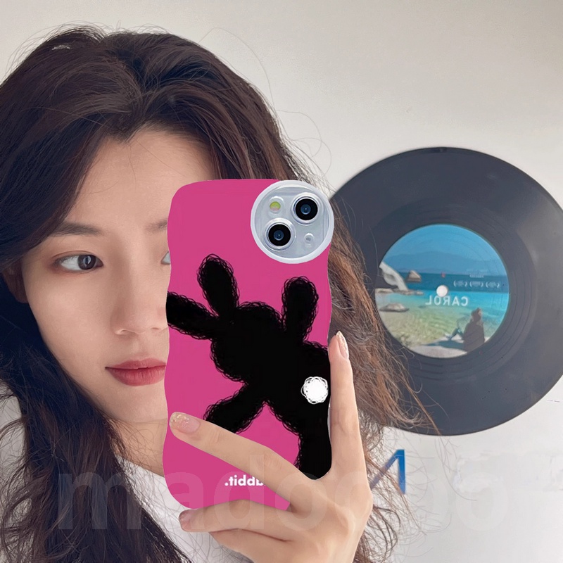 Couple Casing Redmi 9T Note 7 6 5 Pro 4 4X Plus S2 Mi 13T Cute Wavy edge Bear Rabbit graffiti Wave Edge Cartoon Airbag Shockproof Soft Phone Case BFF Clear Lens Back Cover BW 90