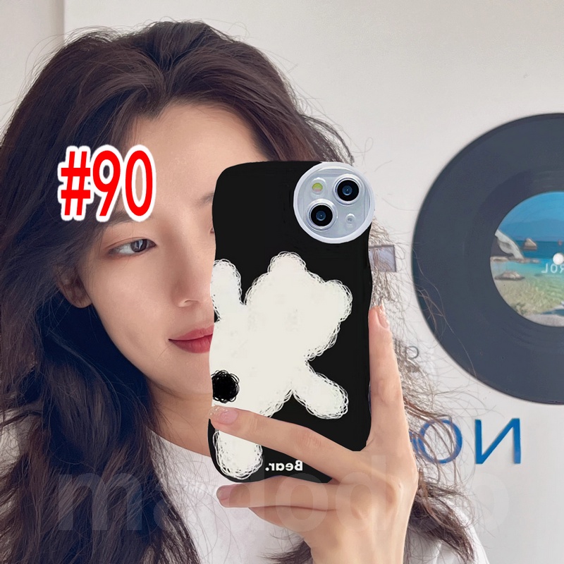 Couple Casing Redmi 9T Note 7 6 5 Pro 4 4X Plus S2 Mi 13T Cute Wavy edge Bear Rabbit graffiti Wave Edge Cartoon Airbag Shockproof Soft Phone Case BFF Clear Lens Back Cover BW 90