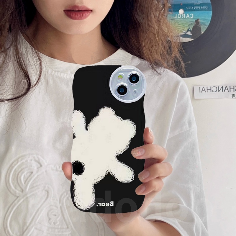 Couple Casing Redmi 9T Note 7 6 5 Pro 4 4X Plus S2 Mi 13T Cute Wavy edge Bear Rabbit graffiti Wave Edge Cartoon Airbag Shockproof Soft Phone Case BFF Clear Lens Back Cover BW 90