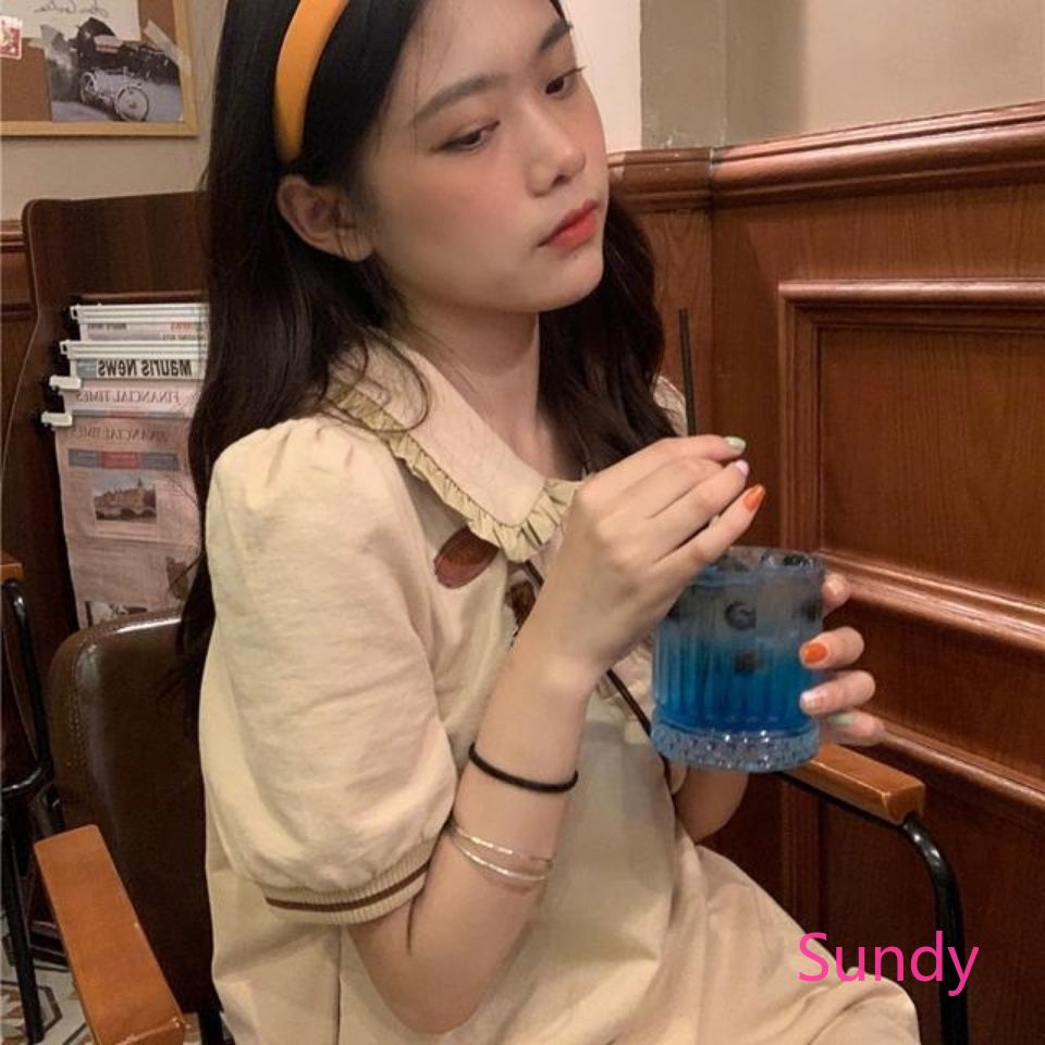 Đầm Ngắn Tay Cổ Búp Bê Thời Trang Mùa Hè Hàn Quốc Dành Cho Nữ