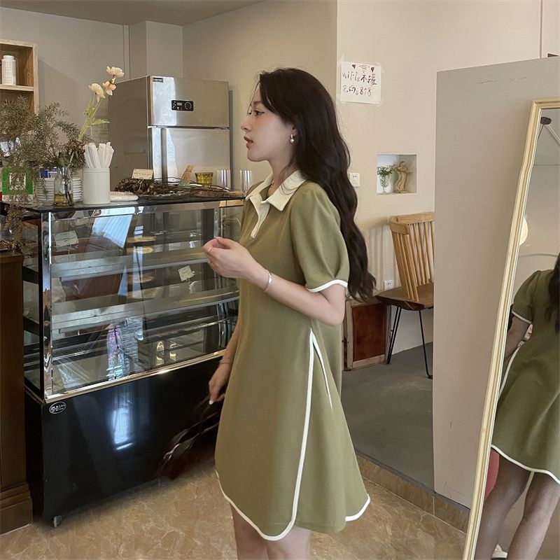 Đầm cổ polo tay phồng dáng rộng màu trơn phong cách Hàn Quốc thời trang mùa hè cho nữ