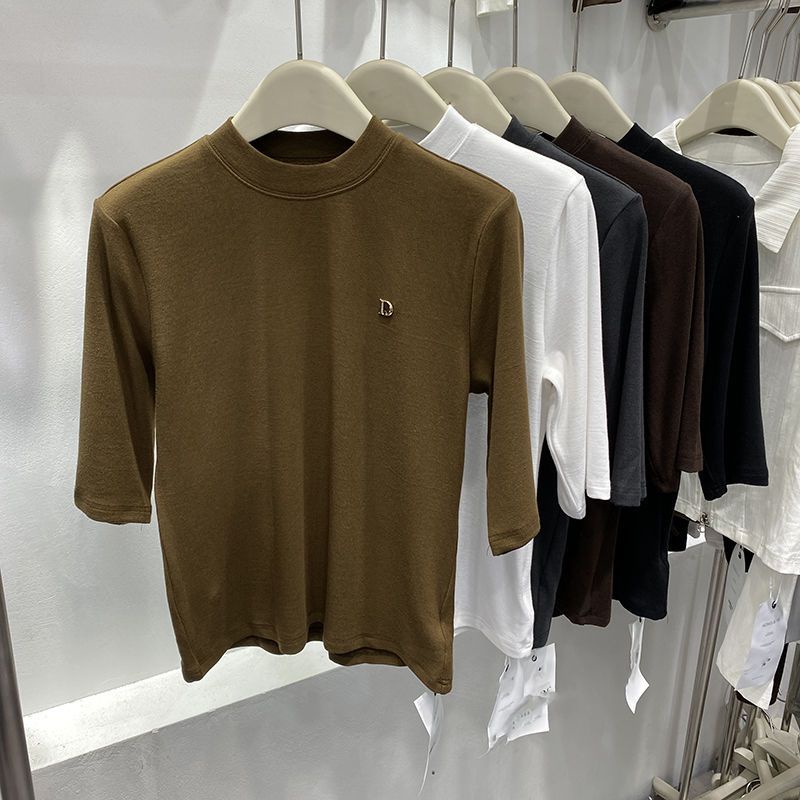 Bh Áo Thun cotton Sáp Mềm Cổ Cao Màu Trơn Tùy Chỉnh Phong Cách Châu Âu Cho Nữ